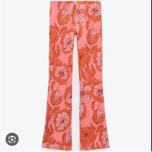 Zara high waist floral knit jacquard flare pant